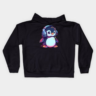 Cool Penguin With Headphones Kids Hoodie